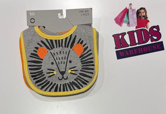 Not Used Bib Grey, Lion Print Bibs 3 Pack