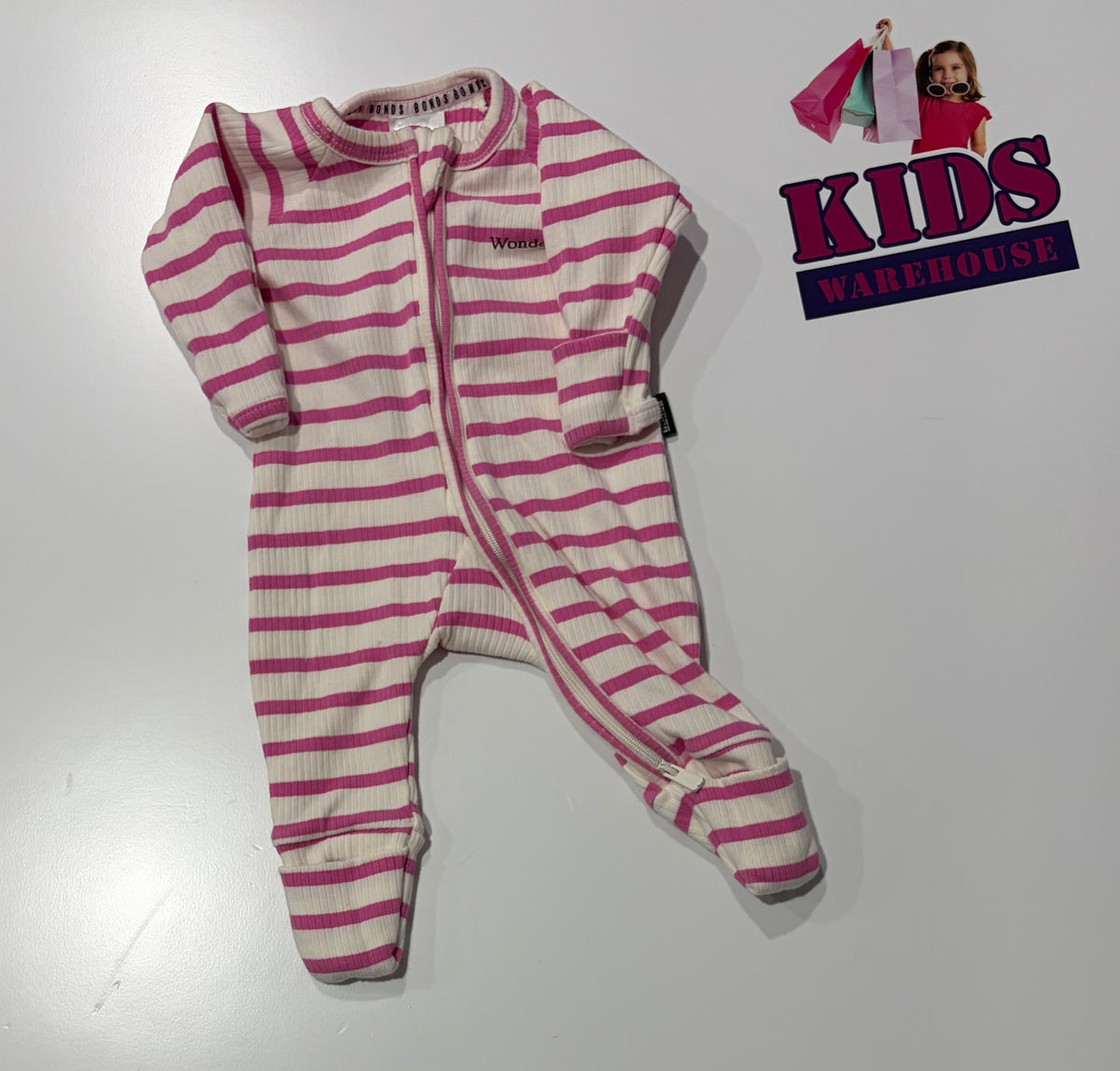 Bonds White, Pink Stripe Jumpsuit Size 0000