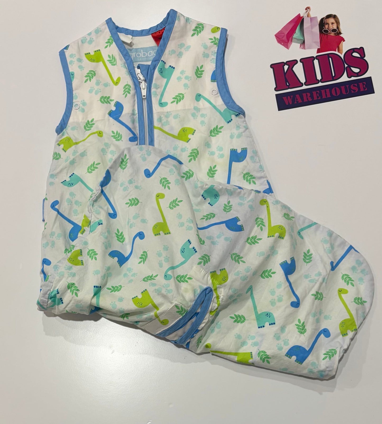 Grobag The Original White, Green, Blue Dinosaur Print Size 000-00 TOG 0.5