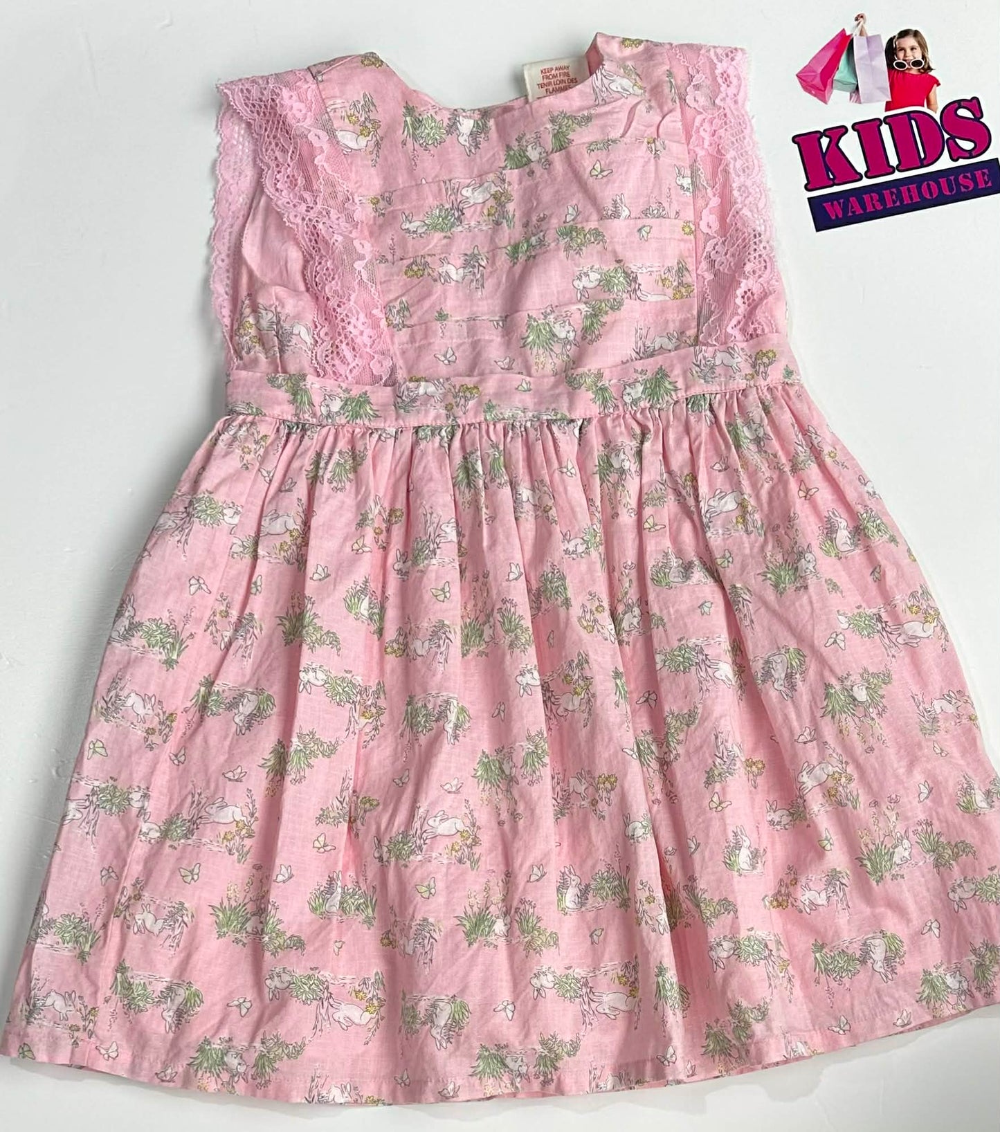 The Prairie Pink Dress With Green & White Rabbit Pattern Size 4