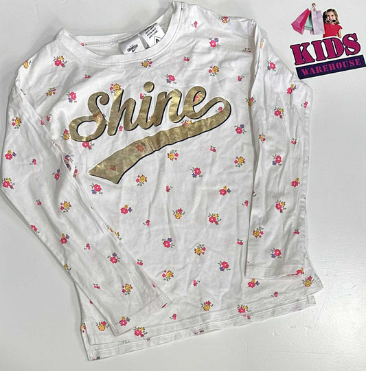 Osh Kosh White Long Sleeve Top With Flower Pattern Size 7