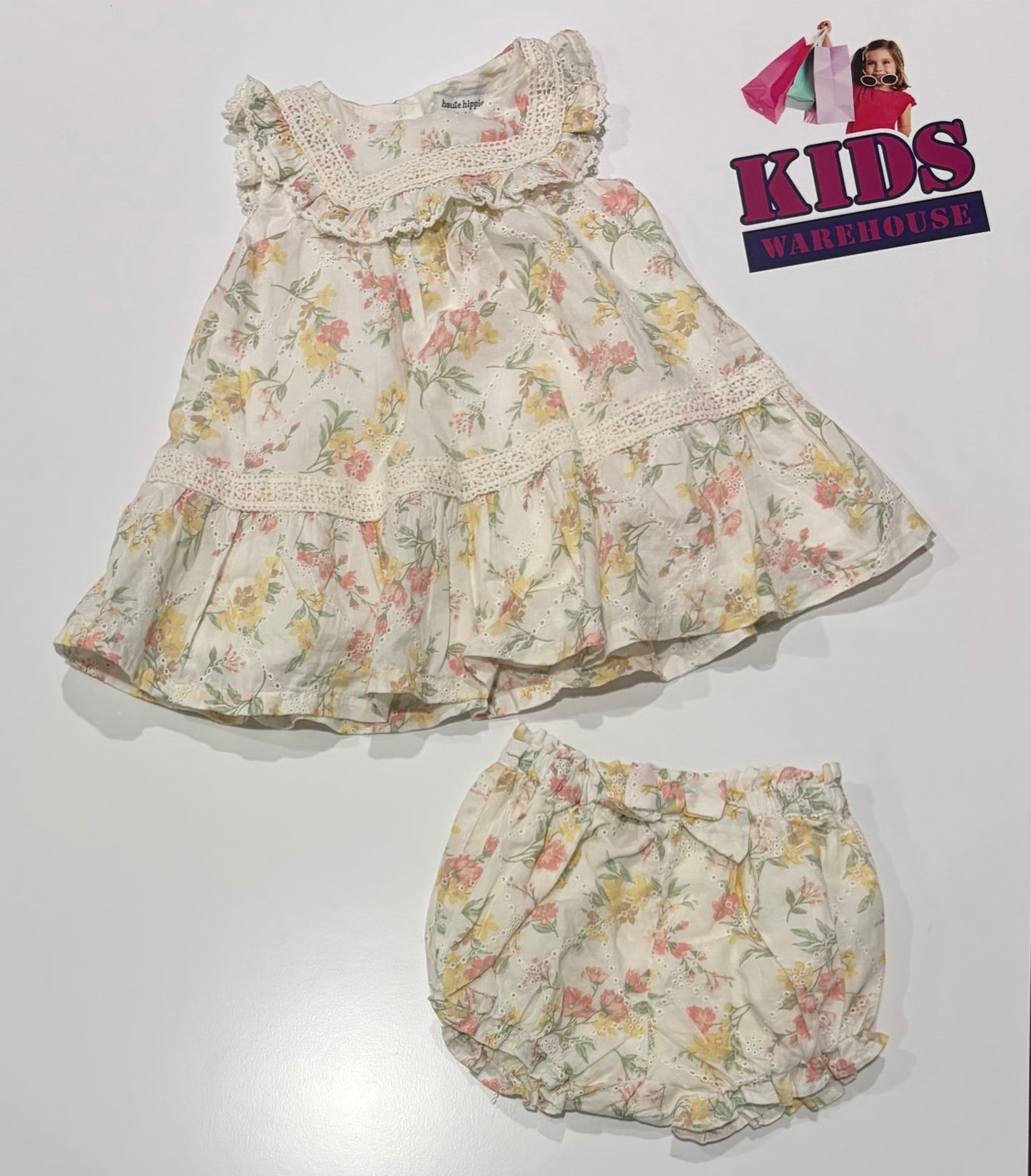 Not Used Haute Hippie White, Floral Print Dress & Bottoms 2 Piece Set Size 0