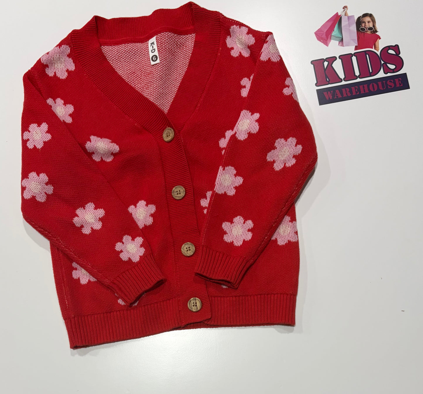 K-D Red, Pink Flower Print Knit Sweater Size 6