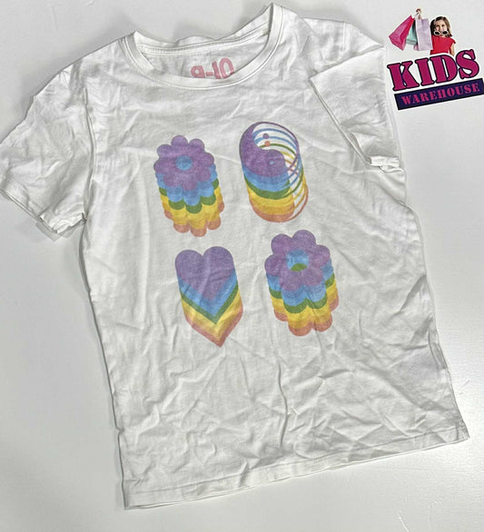 Cotton On White Top With Multi Coloured Shape Print Size 9-10