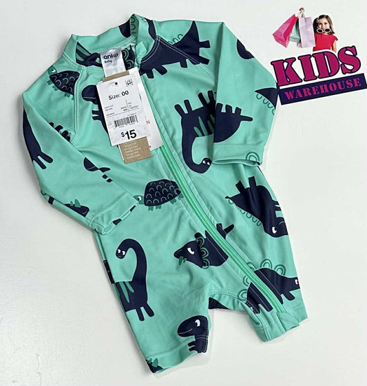 New Anko Aqua Swimming Bodysuit With Dinosaur Pattern Size 00 (RRP $15)