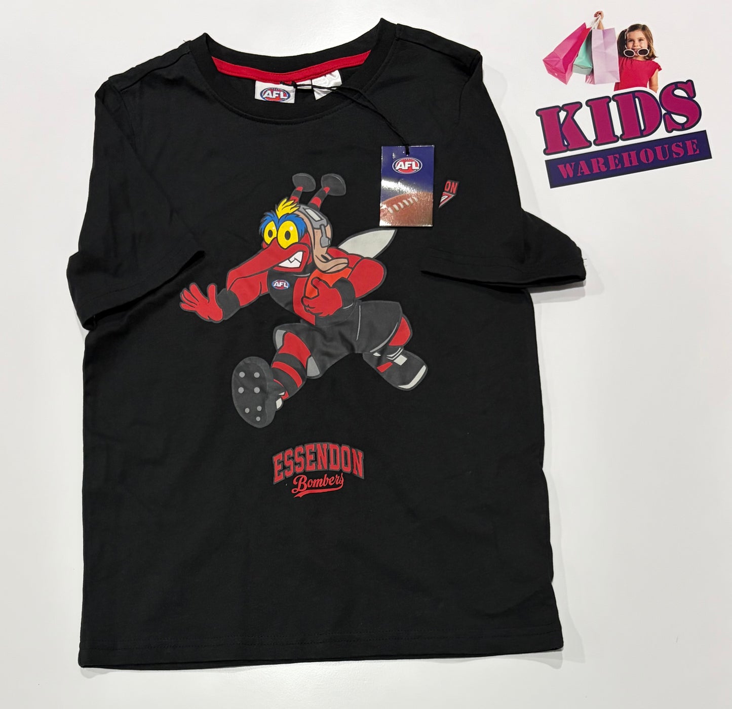 Not Used AFL Black, Essendon Mascot Print Top Size 8