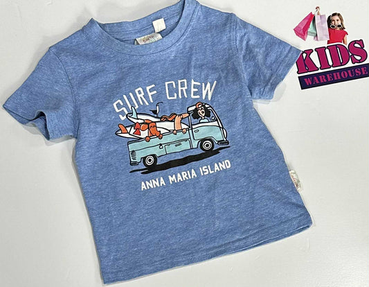 Earth Nymph Blue Top With “Surf Crew” Print Size 0