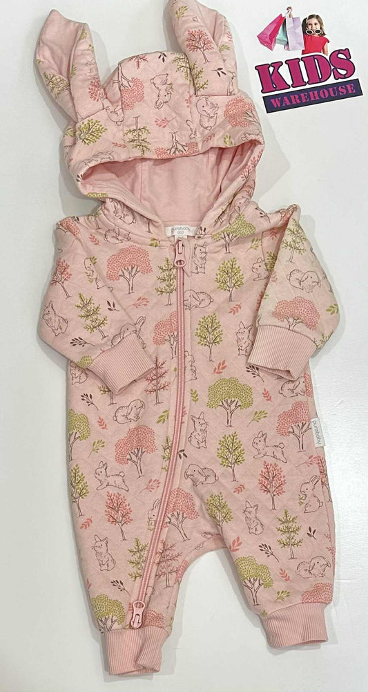 PureBaby Pink Thick Hoodie Jumpsuit With Rabbit Ears Size 000