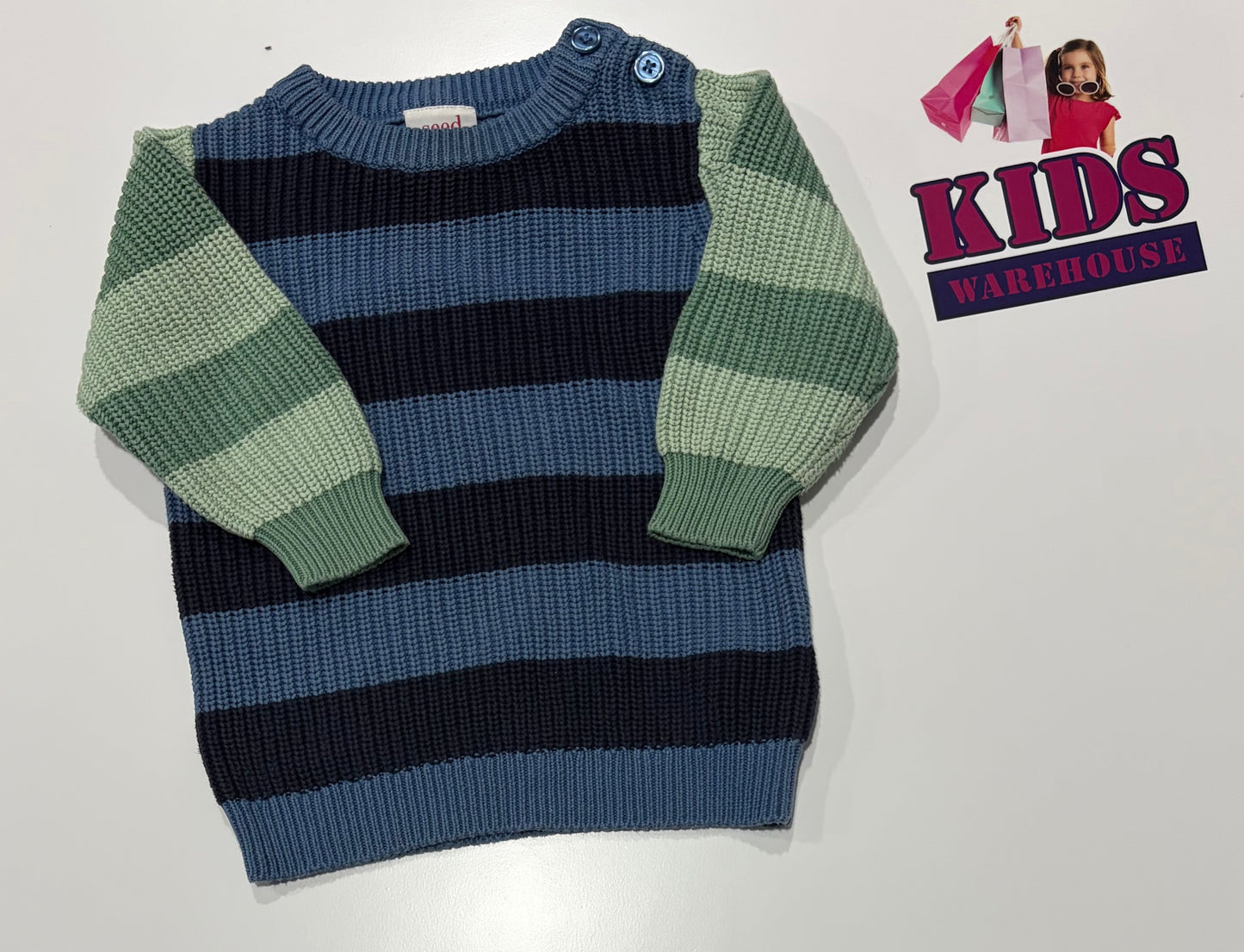 Seed Heritage Blue, Black, Green Stripe Print Knit Sweater Size 2