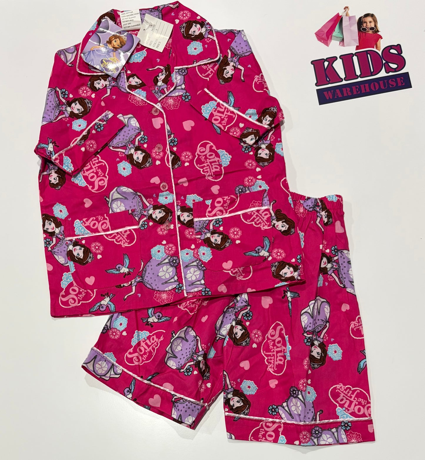 Sophia The First Pink, Characters Print 2 Piece Pyjama Set Size 5