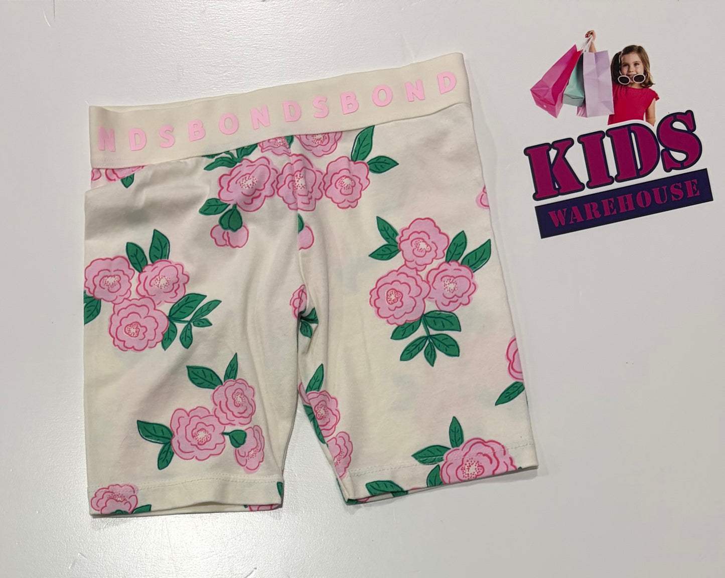 Bonds White, Pink Flower Print Shorts Size 4