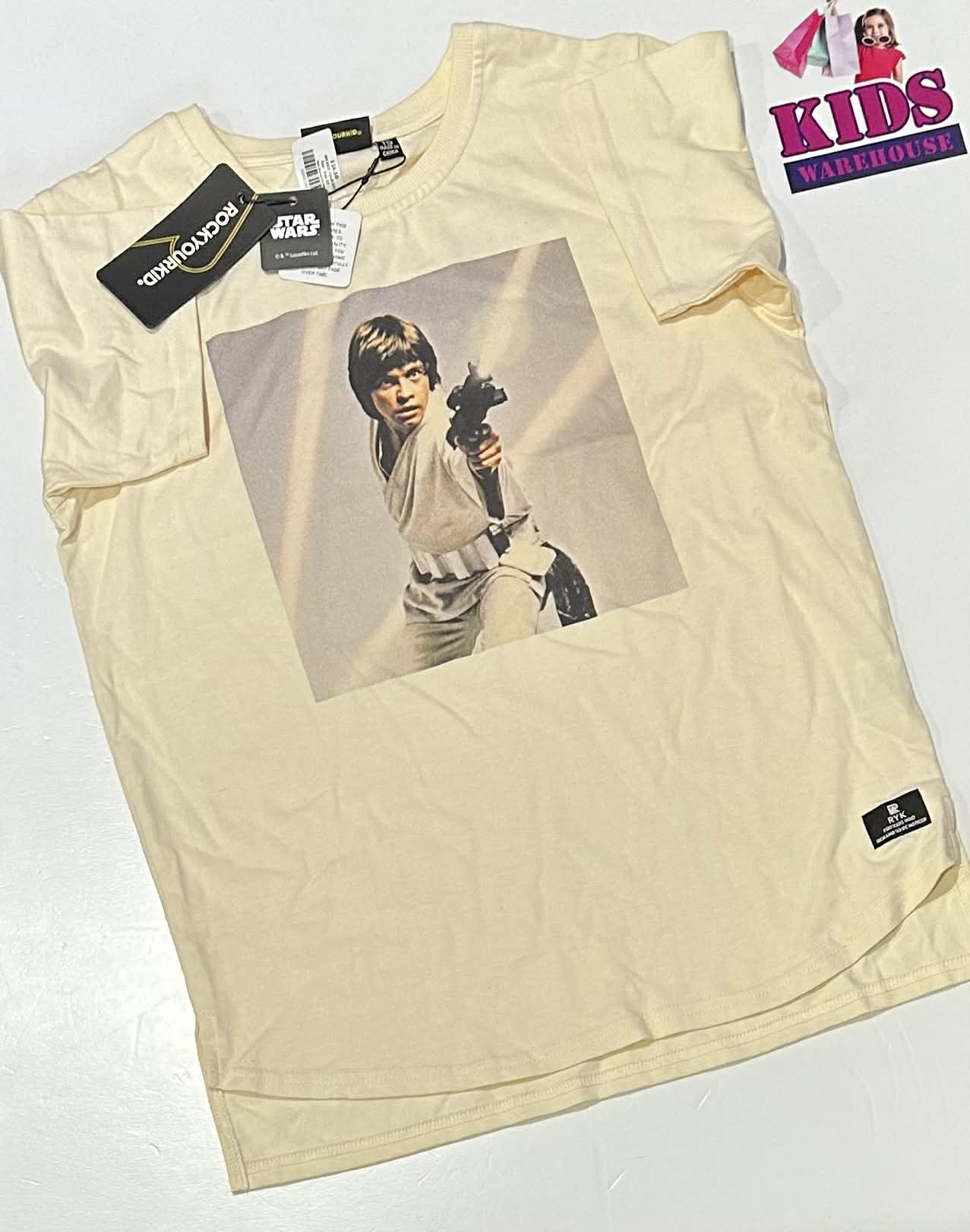 New Rock Your Kid White Top With Star Wars Print Size 10