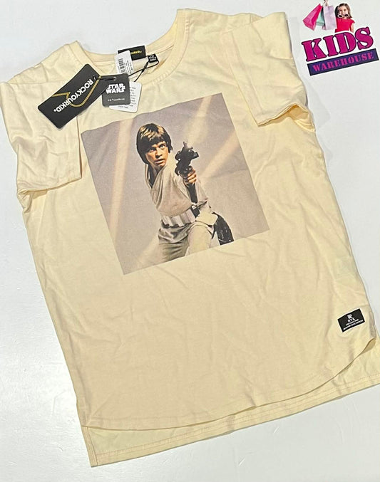 New Rock Your Kid White Top With Star Wars Print Size 10