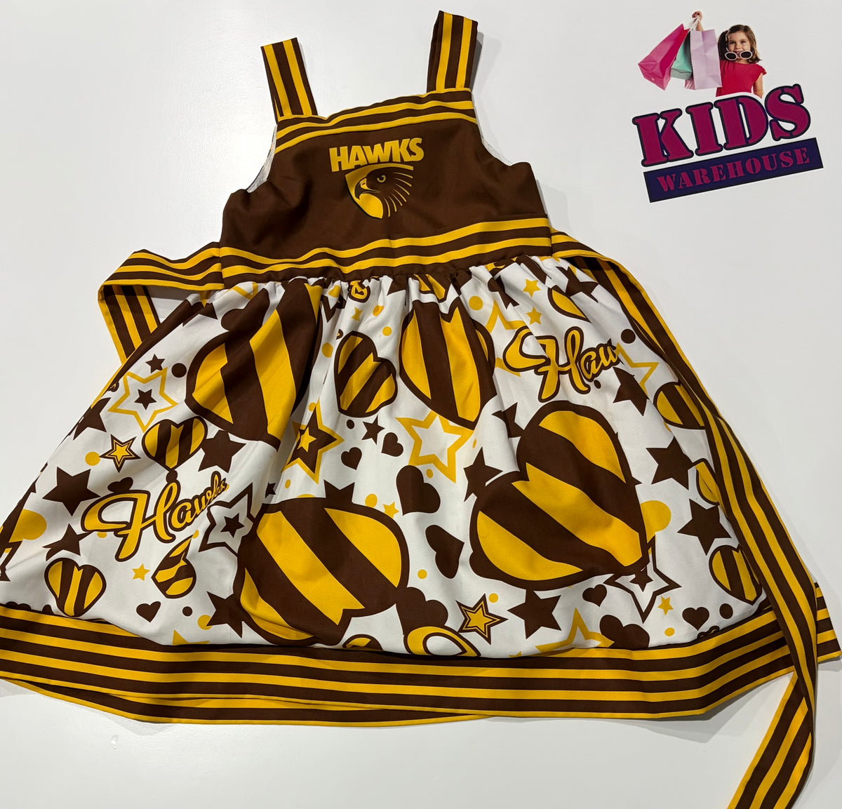 AFL White, Brown, Yellow Hawthorn Theme Dress Size 3