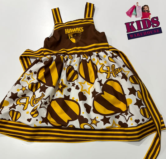 AFL White, Brown, Yellow Hawthorn Theme Dress Size 3