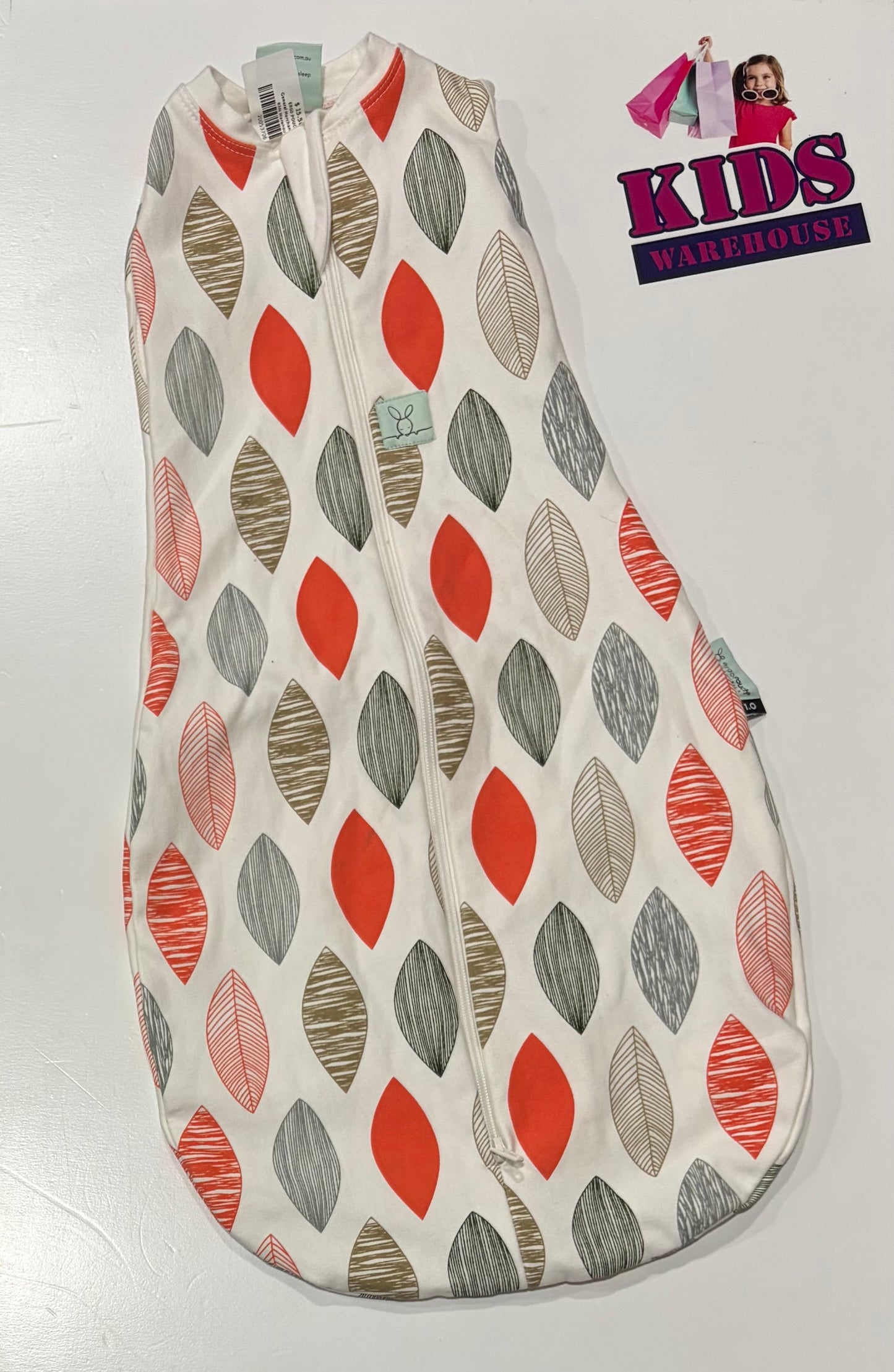 Ergo Pouch Australia Green, Orange Leaf Print Size 000 (0-3 Months, 3-6kg) TOG 1