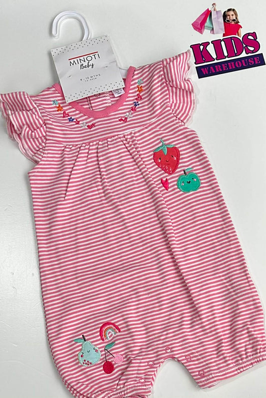New Minoti Pink & White Bodysuit With Strawberry Print Size 0