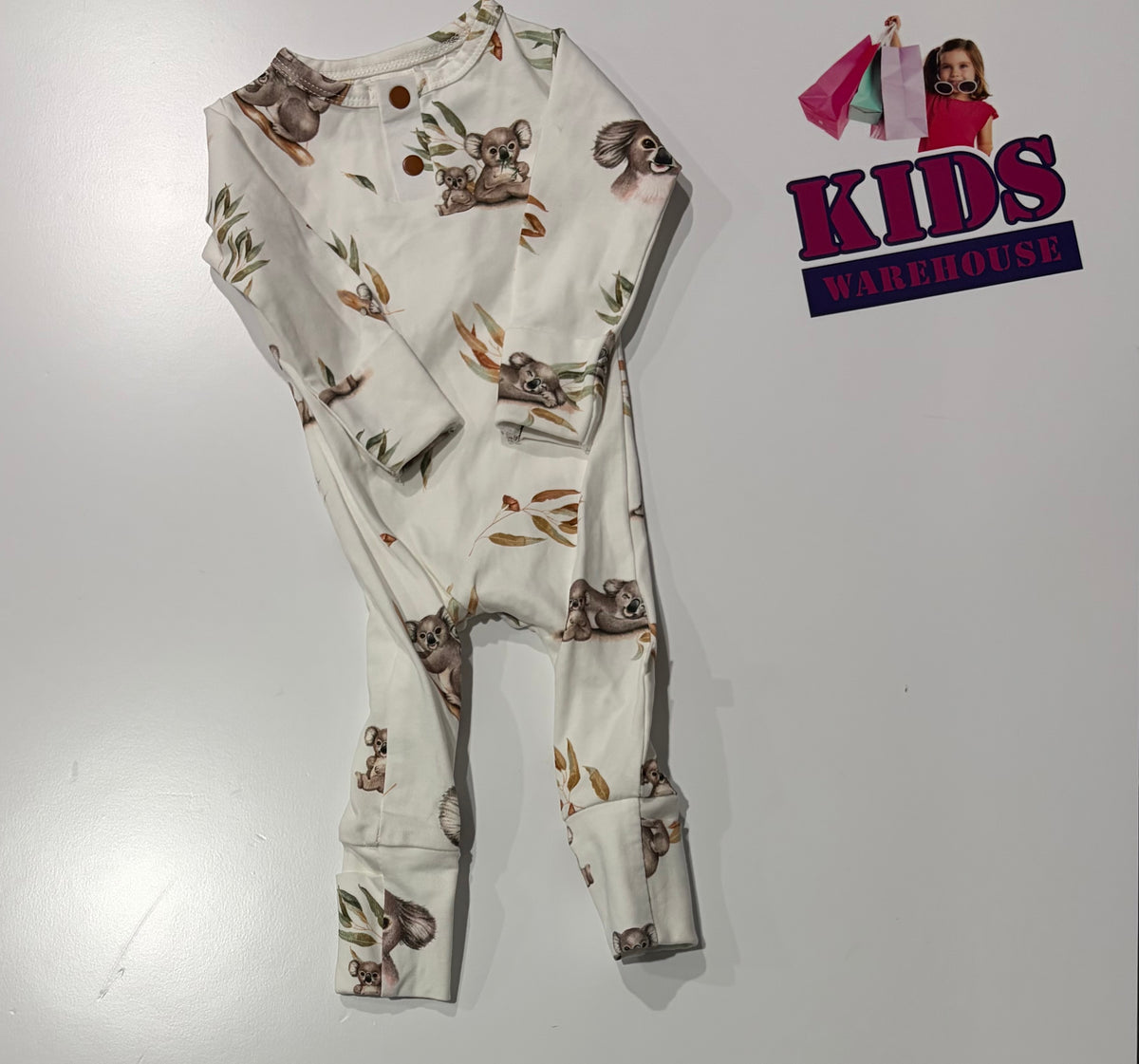 Snuggle Hunny White, Koala Print Jumpsuit Size 0000
