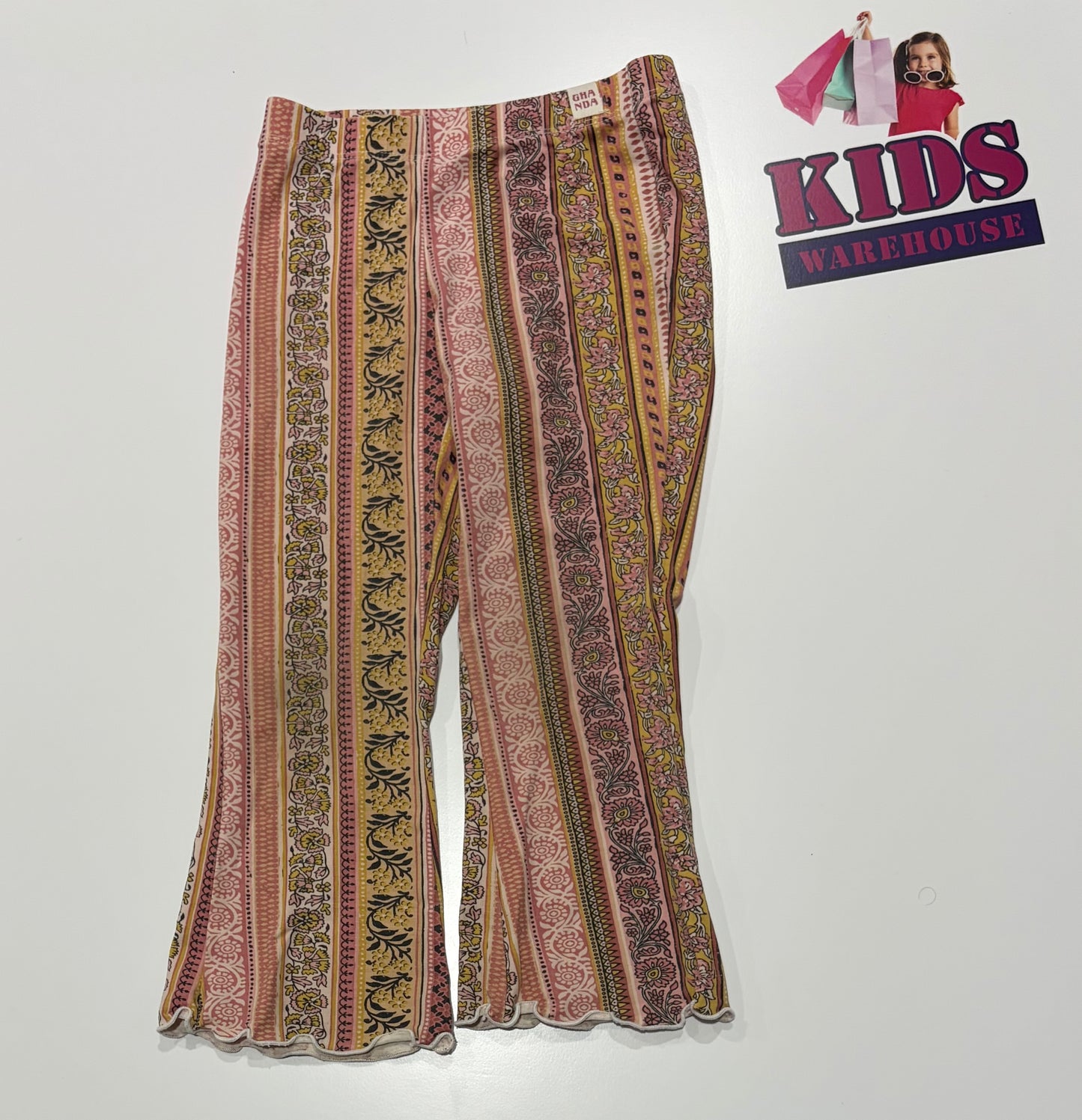 Ghanda Yellow, Pink Pattern Print Leggings Size 3