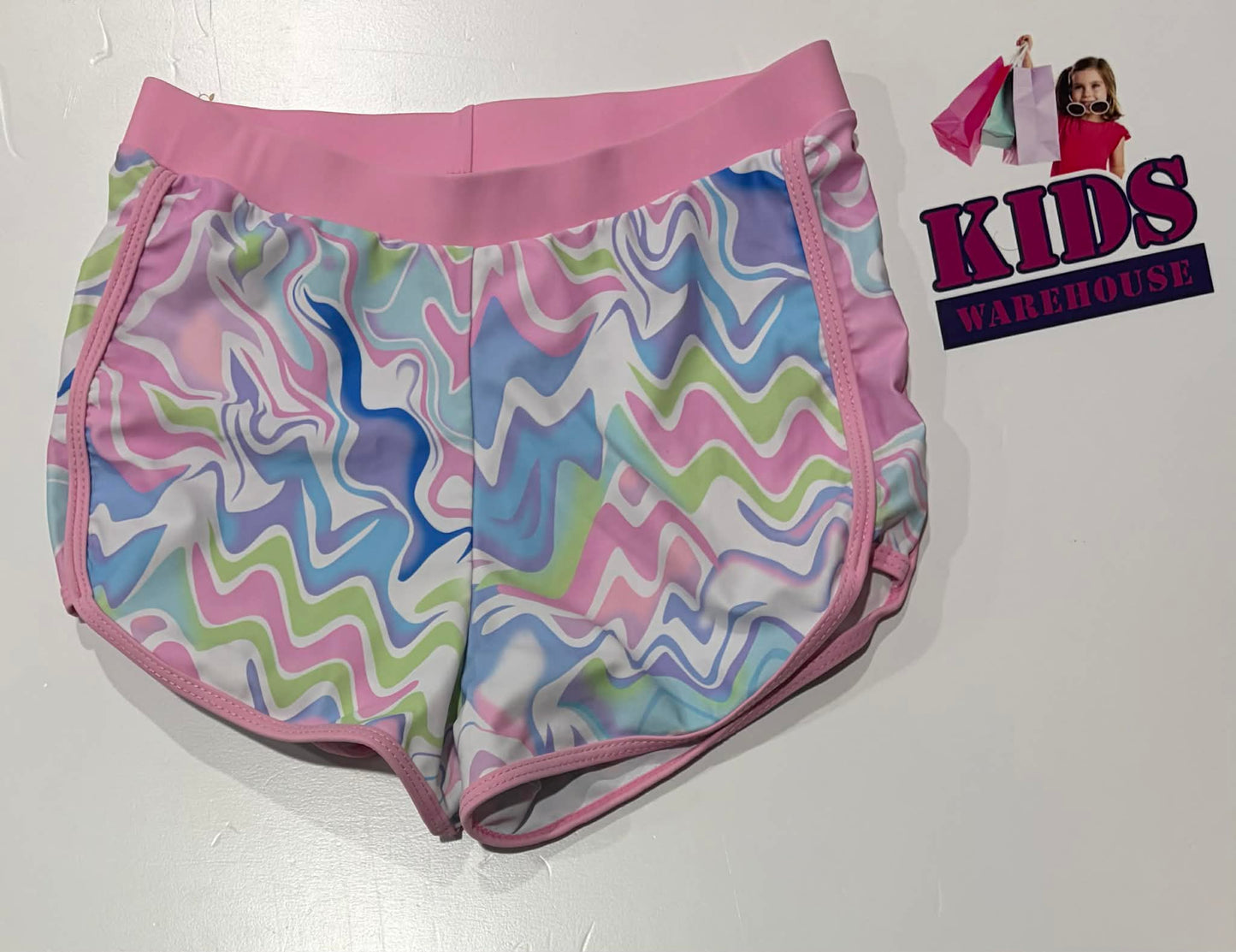 Pink Swim Shorts With Blue & Green Zig Zag Pattern Size 12