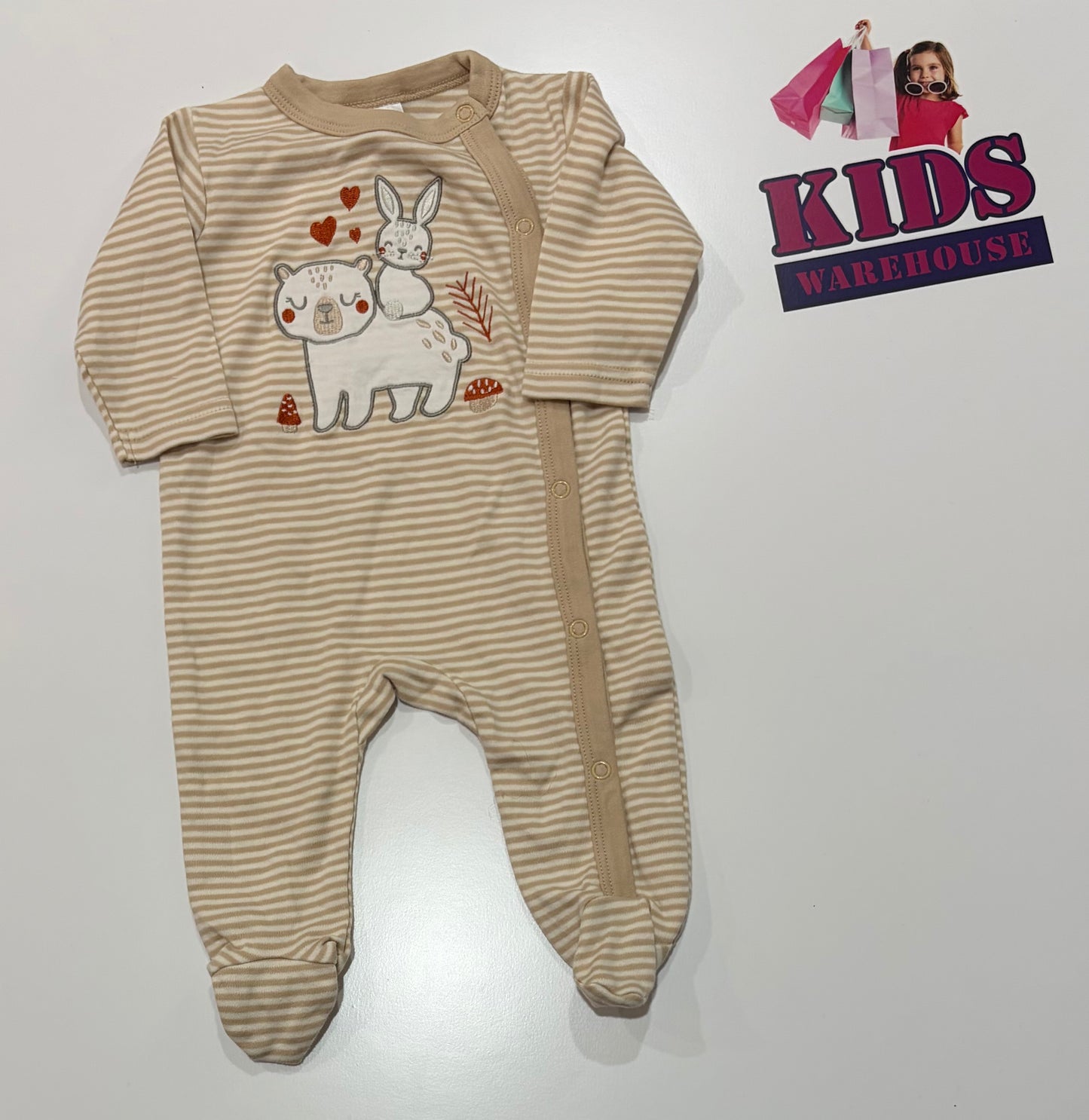 Ollie's Place Tan, White Stripe, Animal Print Jumpsuit Size 000