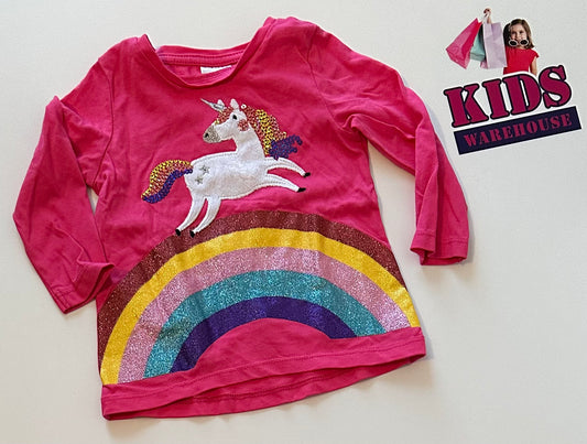 Ollie’s Place Pink with Sequin & Glitter 3D Unicorn Print Top Size 00