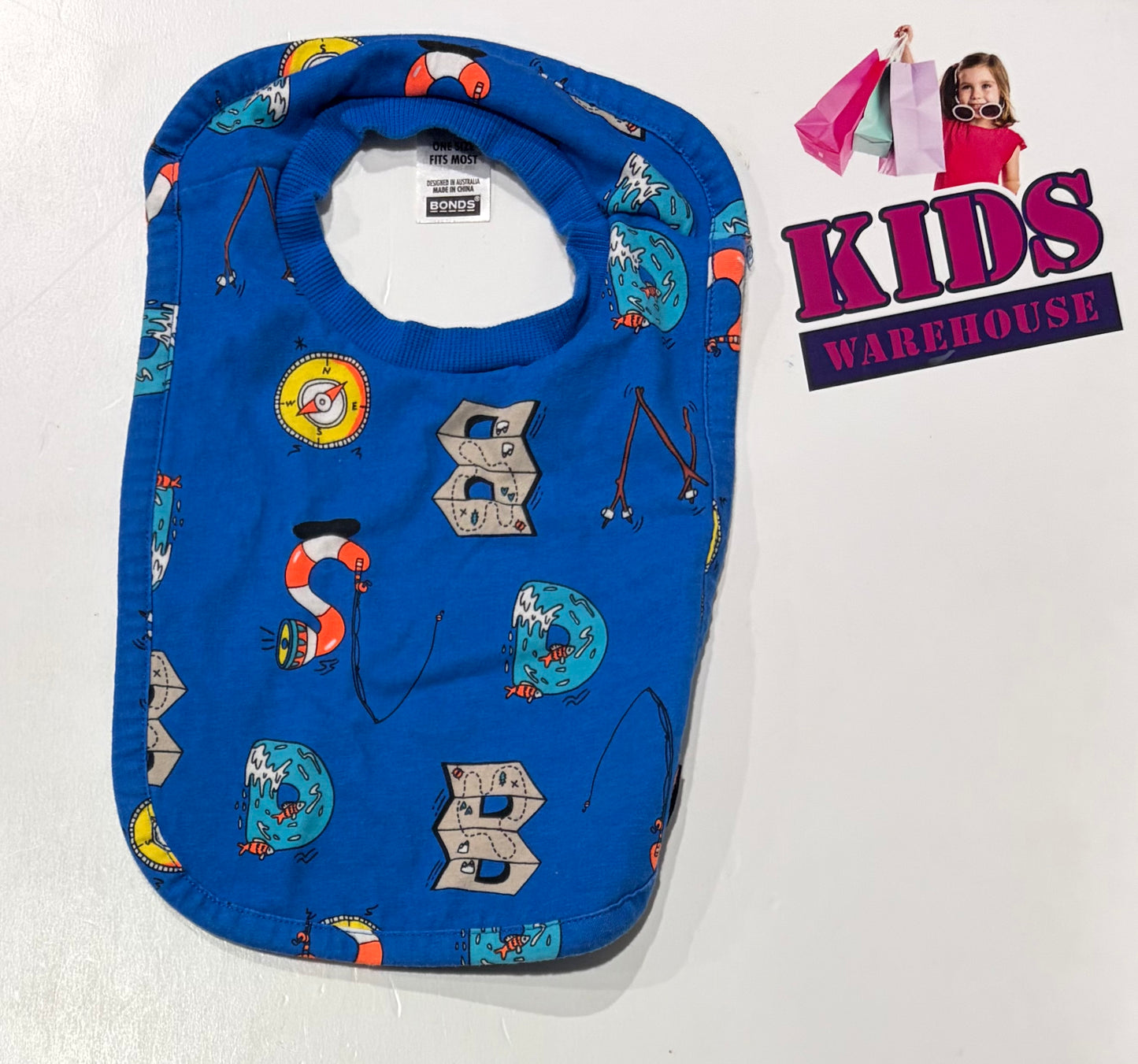 Bonds Blue Camping Print Bib
