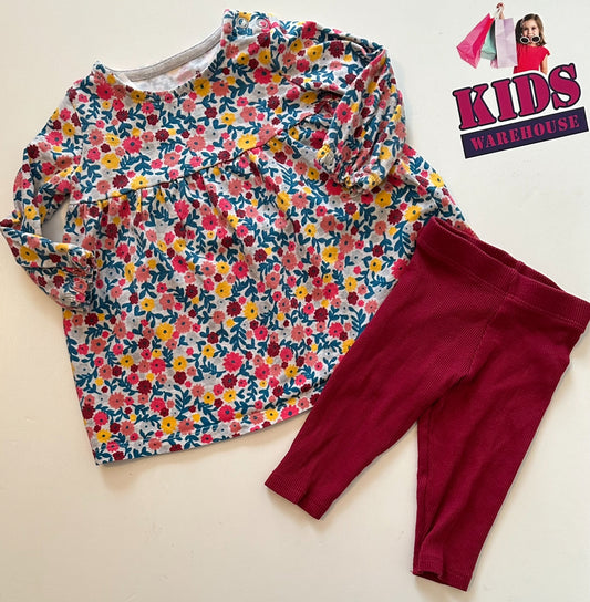 Fred & Flo Floral/Maroon 2- Piece Set Size 000