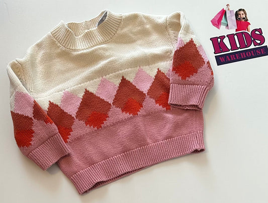 Cream & Pink Diamond Knit Jumper Size 1