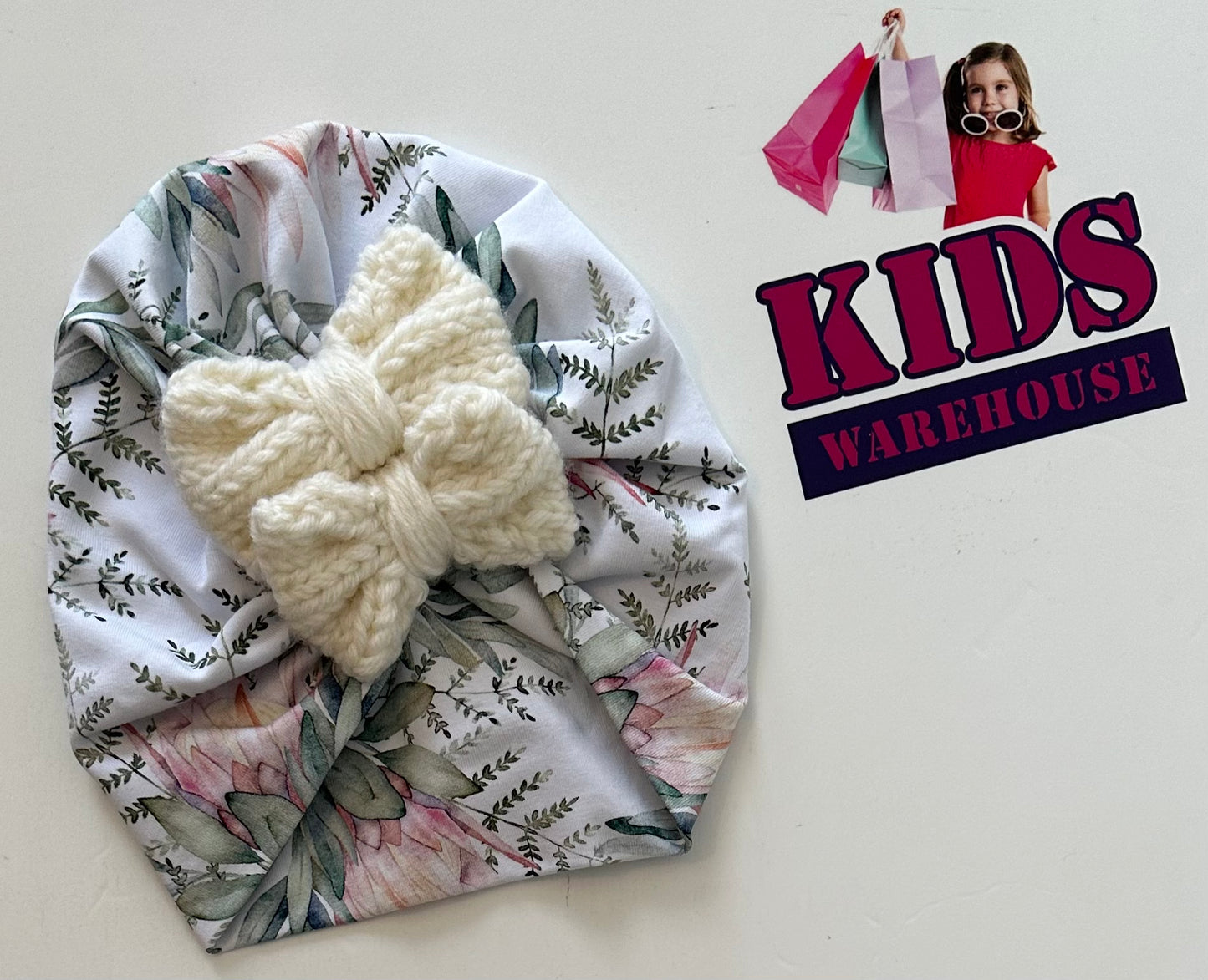 Baby Floral Beanie with Knit Bows (000-0)