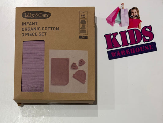 Not Used Lily & Dan Infant Organic Cotton Beanie, Socks, Blanket 3 Piece Set