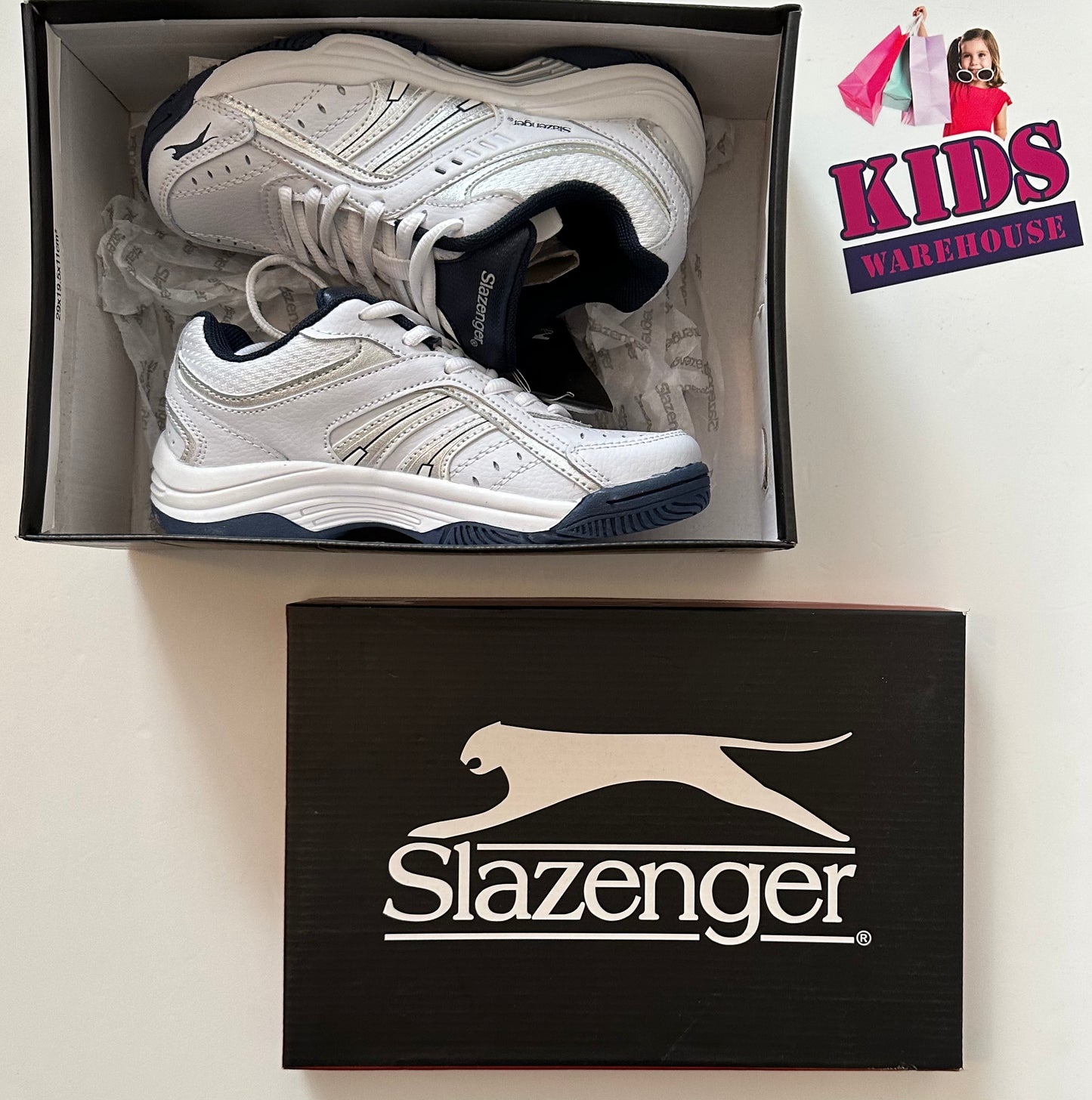 New Slazenger White & Navy Runners Size UK13 (Older Child)