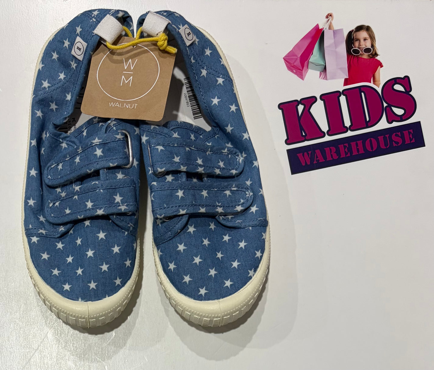 Not Used Walnut Blue, White Star Print Runners Size US3/UK2 (Older Child)