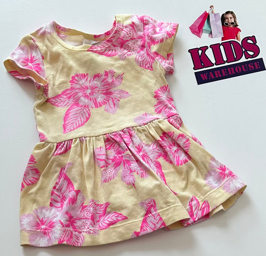 Bonds Yellow with Pink Flower Print Dress Size 000