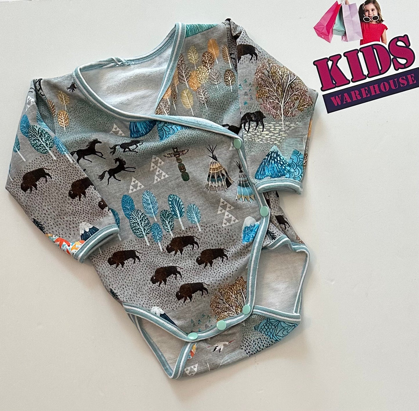 Native Bison & Horse Theme Wrap Bodysuit Size 000/00