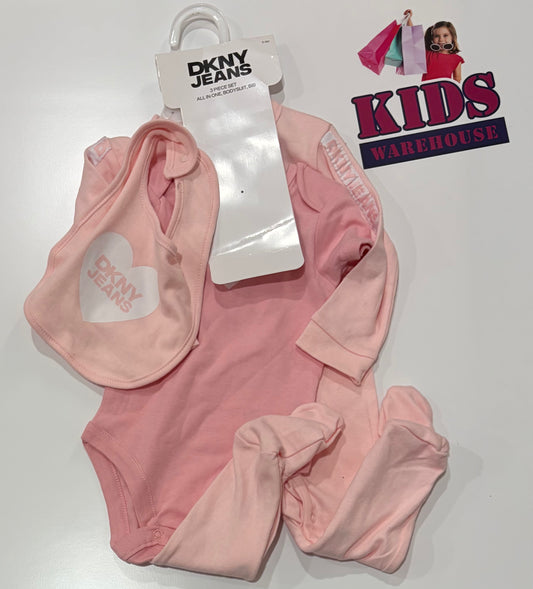 Not Used DKNY Pink Jumpsuit, Bodysuit, Bib 3 Piece Set Size 00
