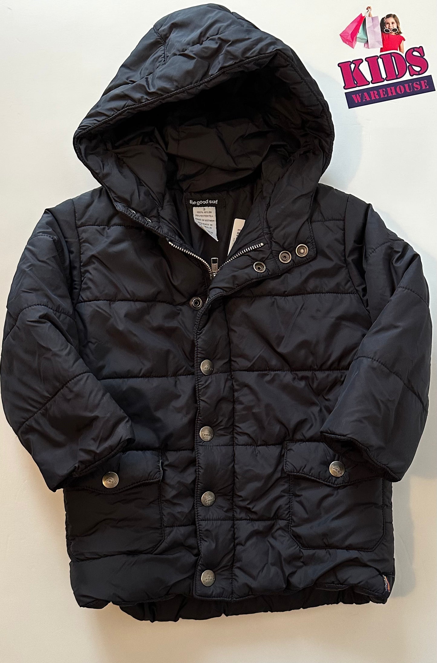 Fred Bare Black Puffer Jacket Size 3 Kids Warehouse AU