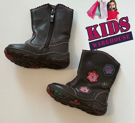 Funmates Brown Zip Up Floral Boots Size 5 (Toddler)