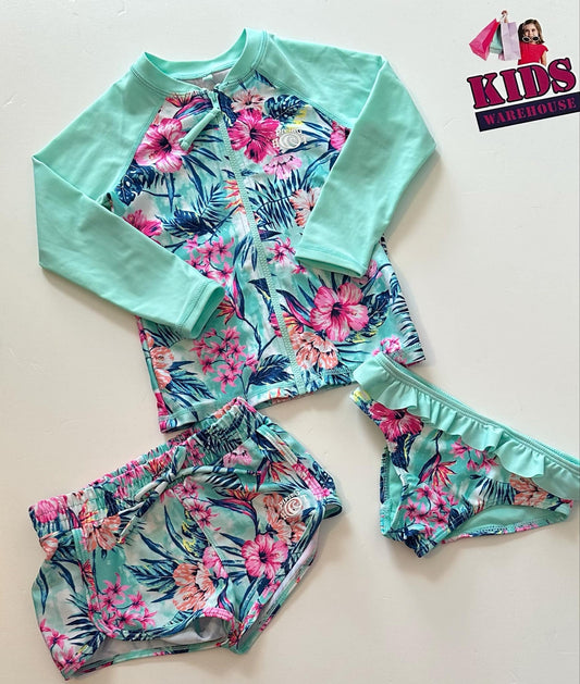 Piping Hot Aqua 3 Piece Swimwear Set Size 2