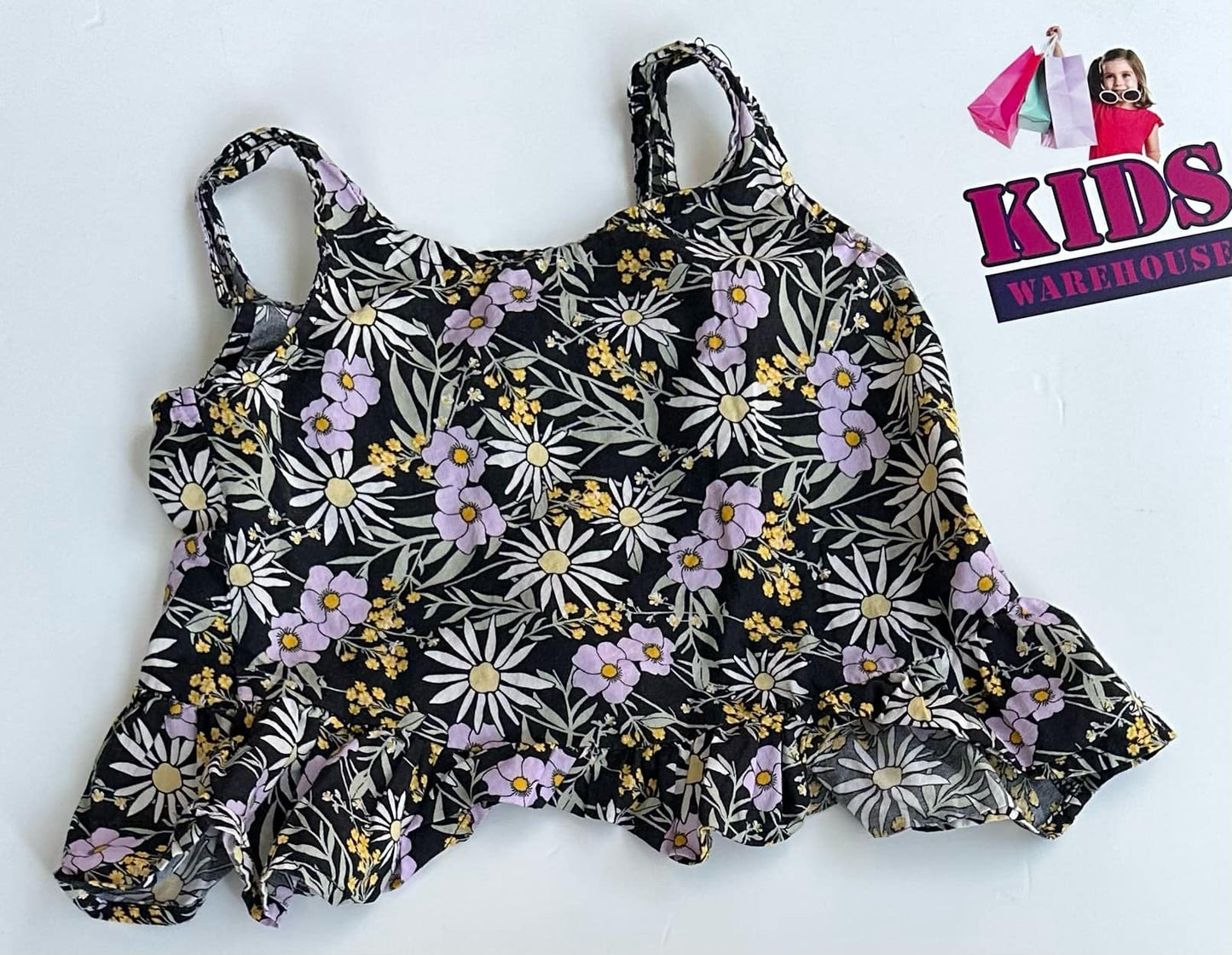 Mini Mango Black Top With Flower Pattern Size 3