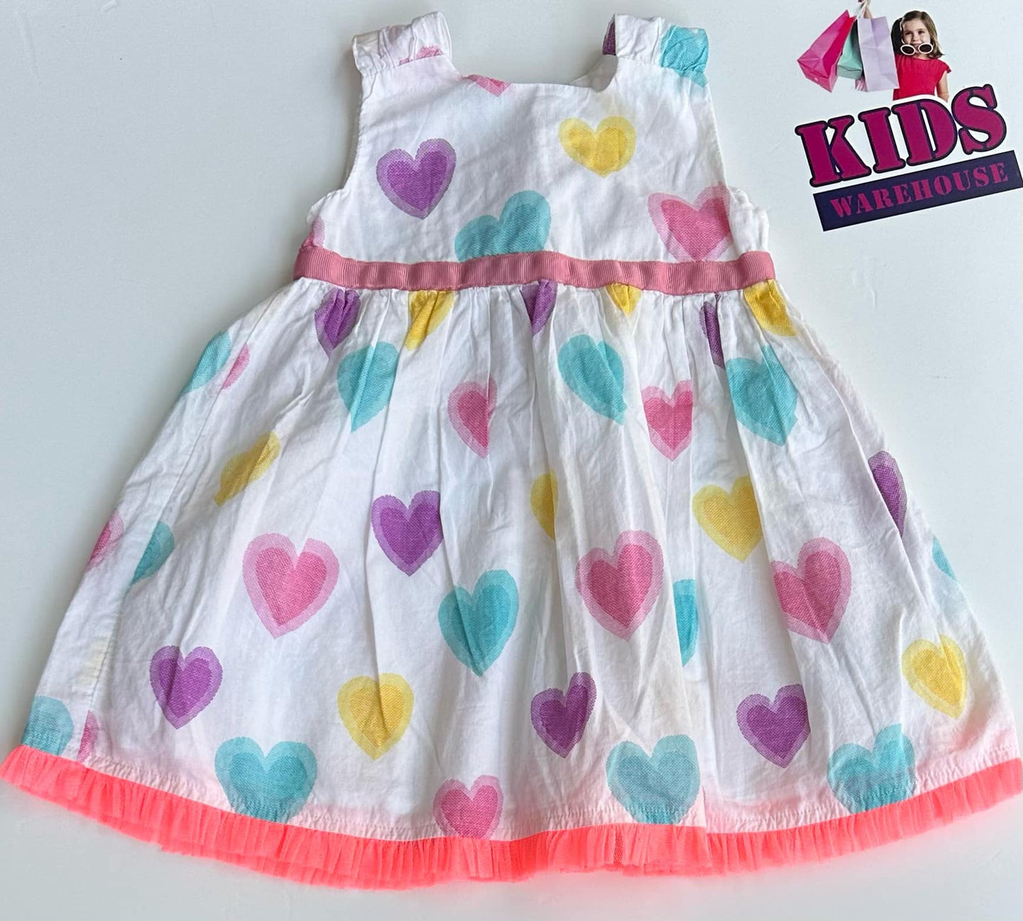 White & Pink Dress With Heart Pattern Size 1