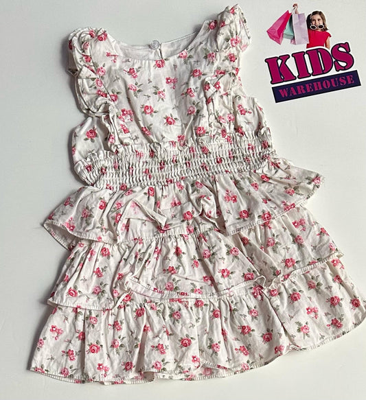 Bardot Junior White Dress With Pink Flower Pattern Size 0