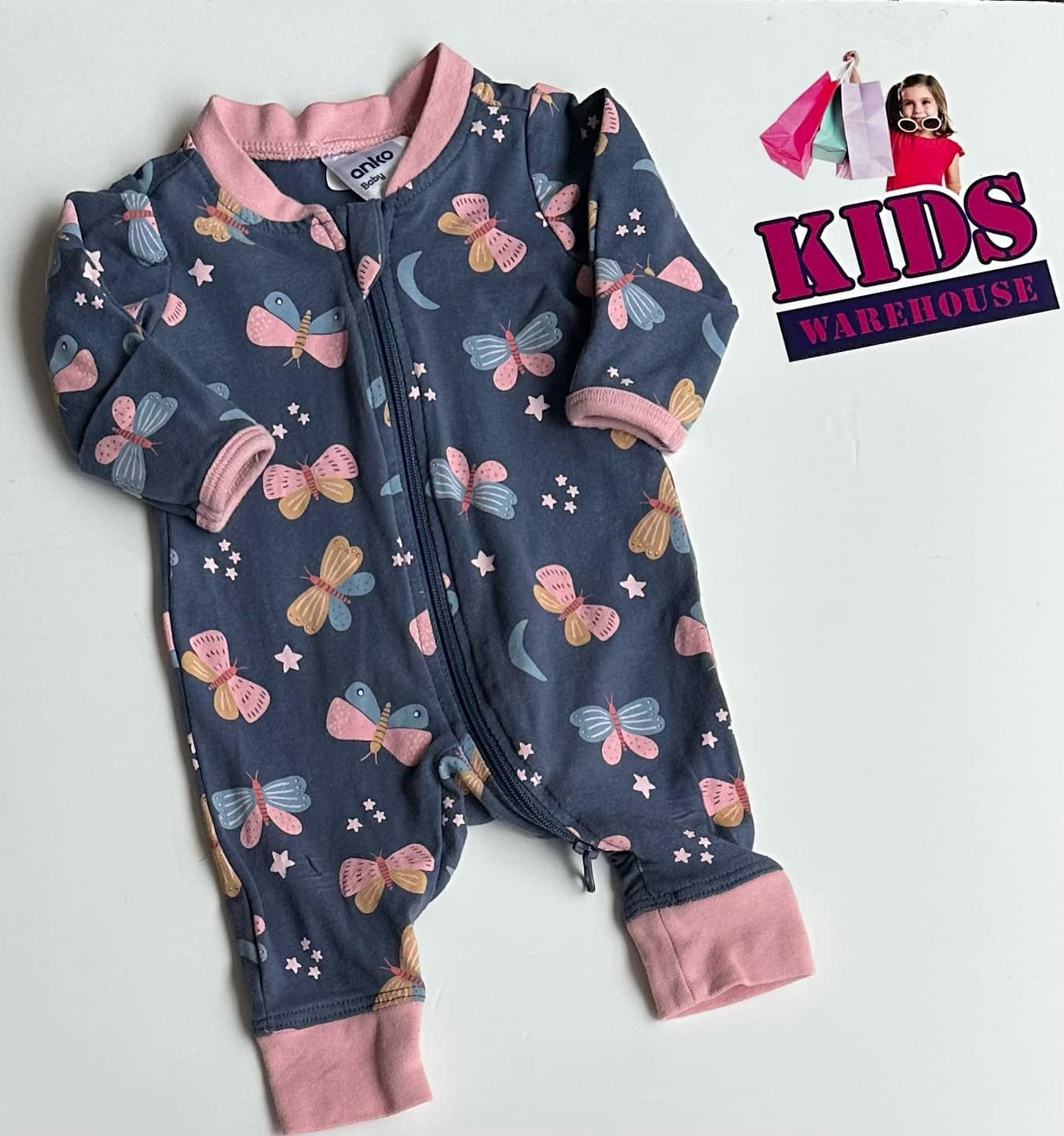 Premmie Anko Blue & Pink Jumpsuit With Butterfly Pattern Size 00000