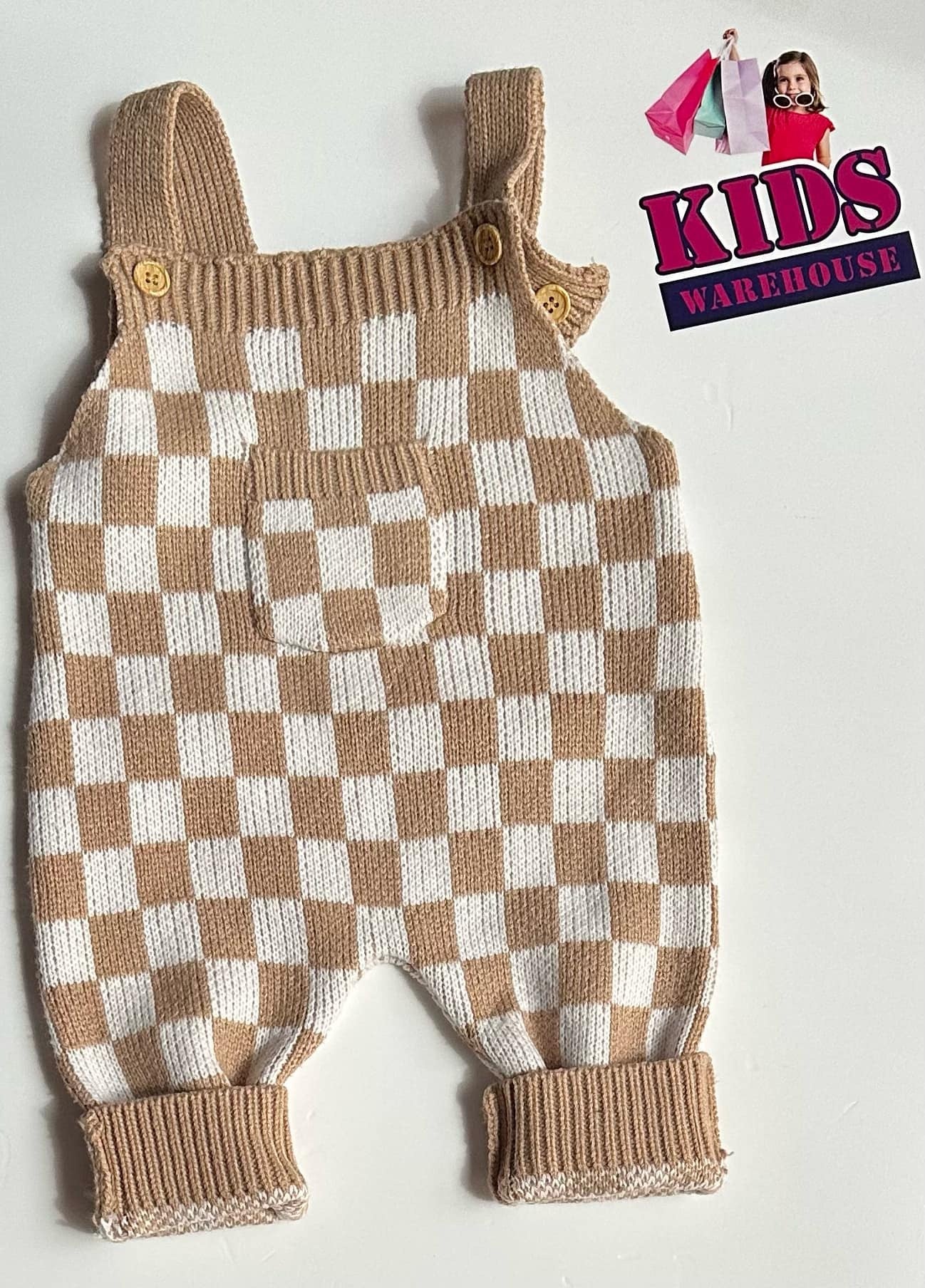 Brown & White Knit Overalls Size 000