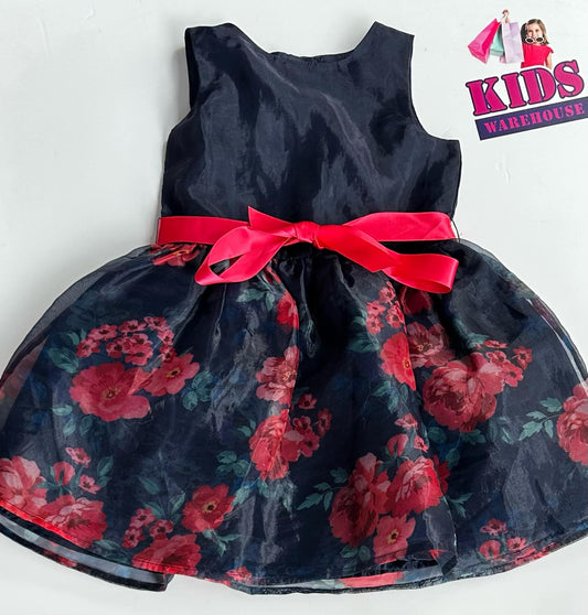 Origami Navy Blue Dress With Red Flower Pattern Size 2