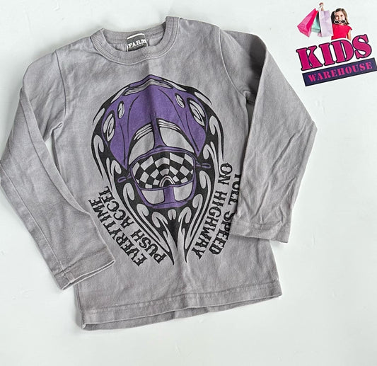 Farm Grey Long Sleeve Top With Car Print Size 3
