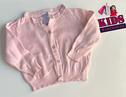 Pink Cardigan With Heart Pattern Size 2