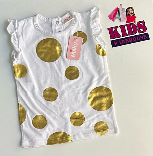 New Milky White Top With Golden Dots Size 1