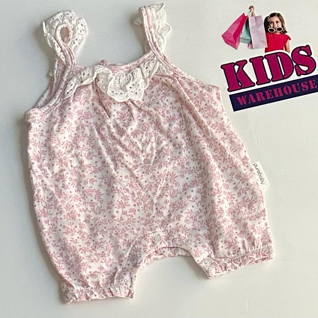 PureBaby White & Pink Bodysuit Size 0000