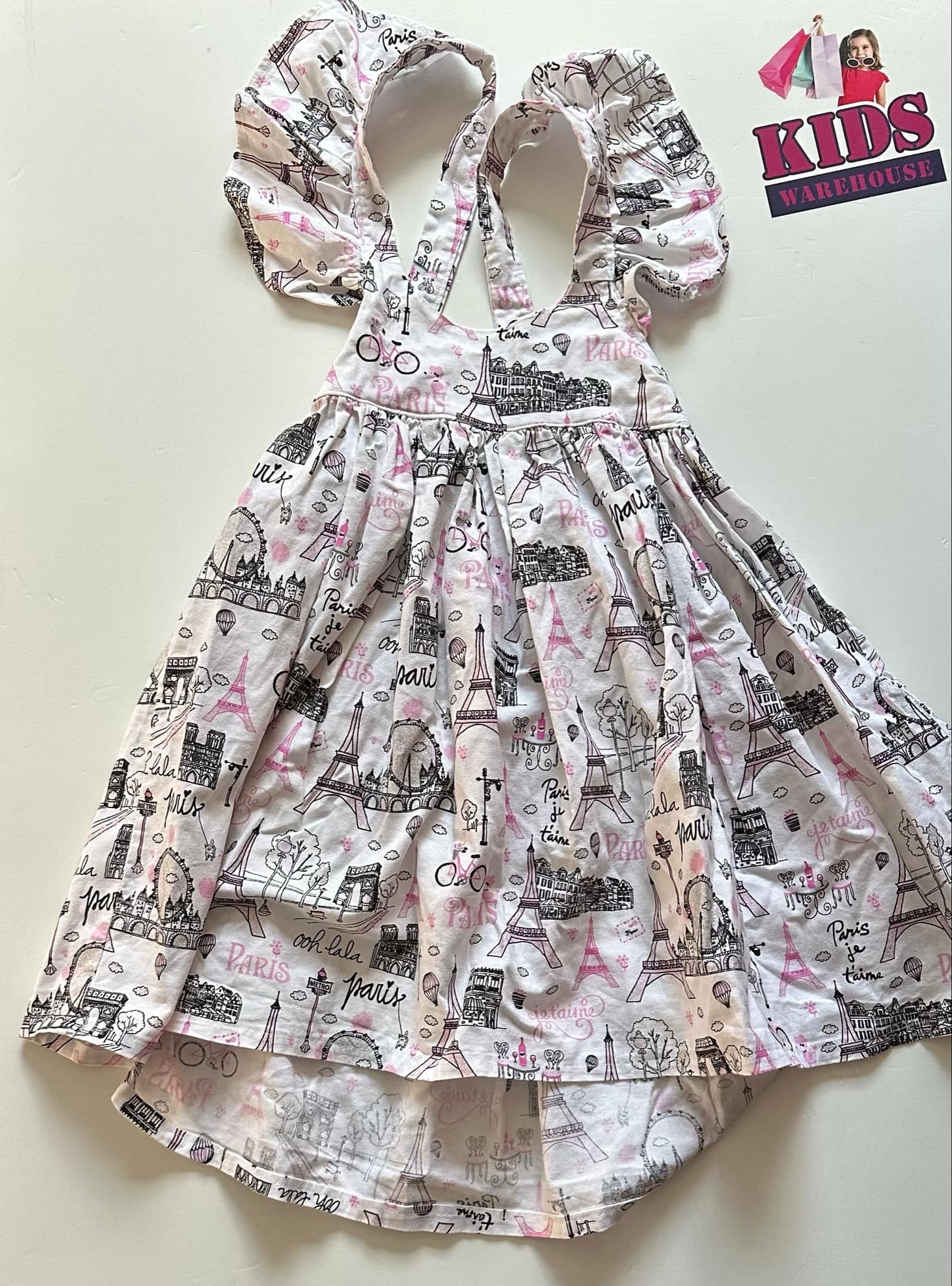Homemade White Dress With Pink “Paris” Pattern Size 4